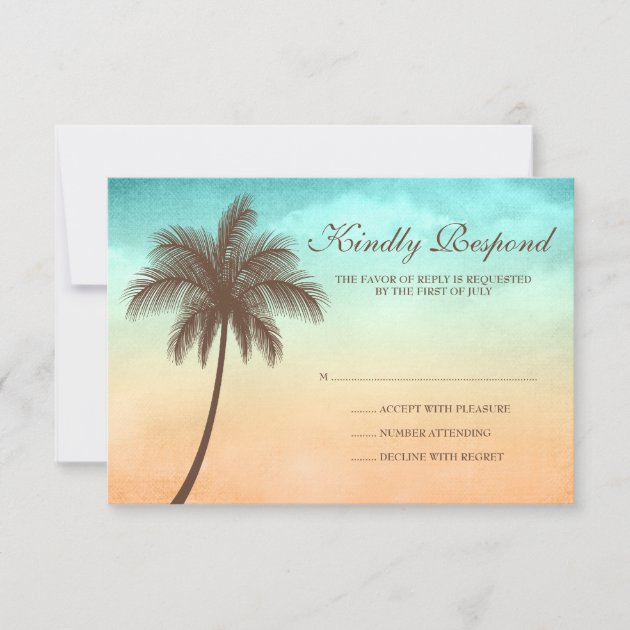 Tropical Beach Palm Tree Wedding Response Card