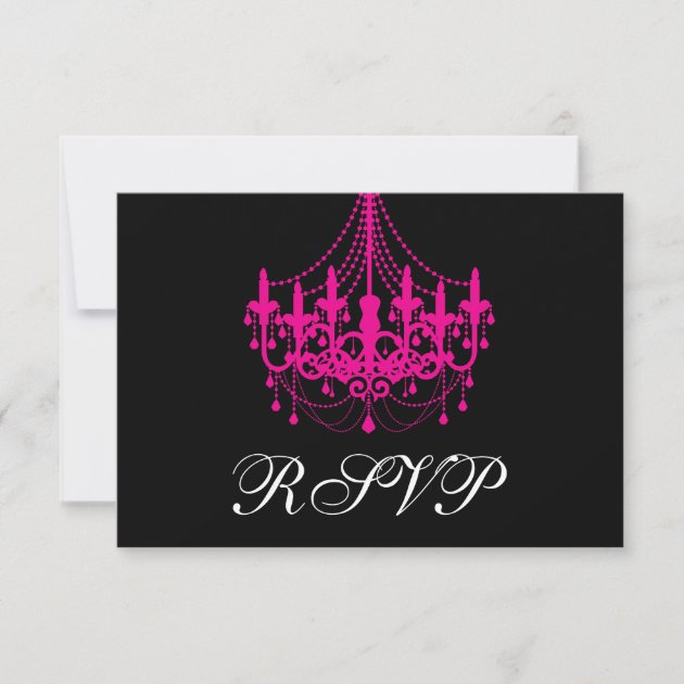 Elegant Black and Hot Pink Chandelier RSVP Card