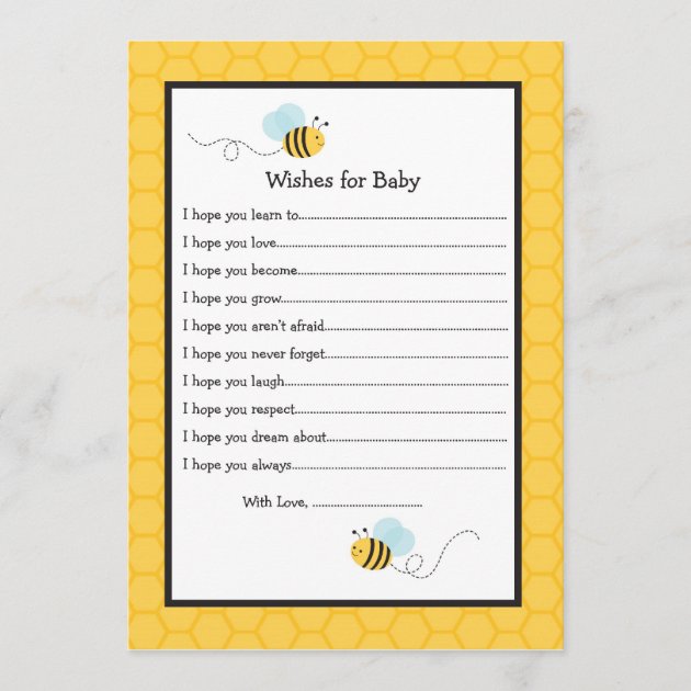Bumble Bee Wishes for Baby Advice Cards (front side)
