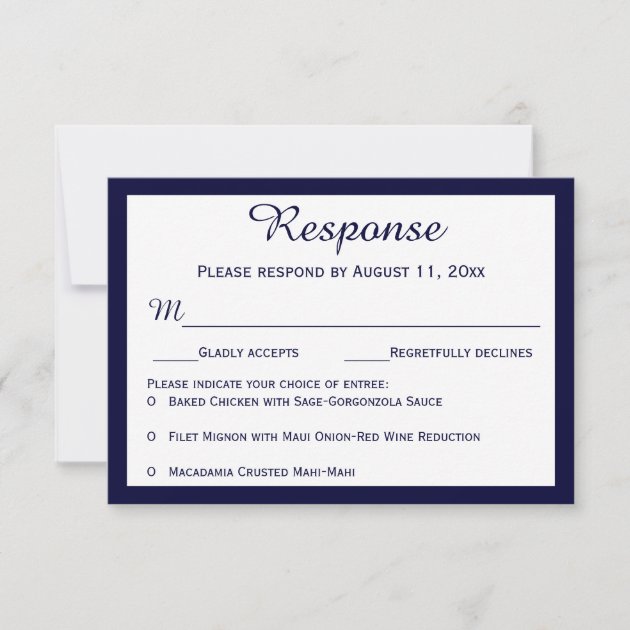 Nautical Navy Blue Sailboat Wedding RSVP Cards (front side)
