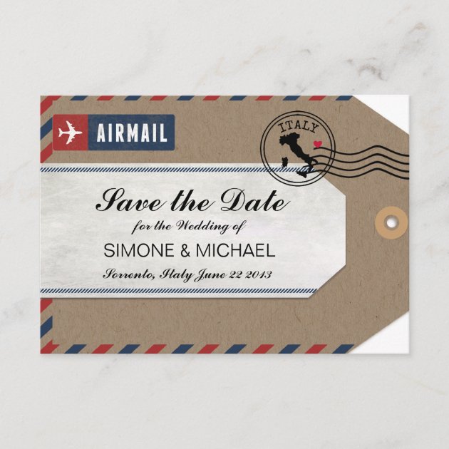 Italy Airmail Luggage Tag Save the Date