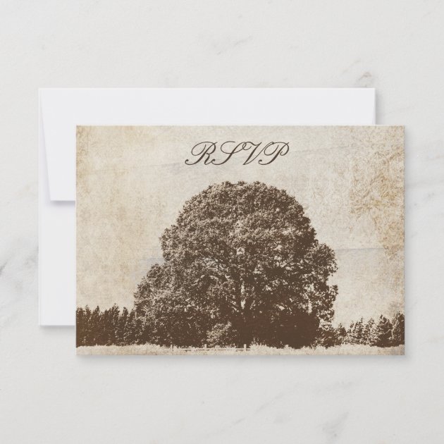 Vintage Brown Oak Tree Wedding Response Card