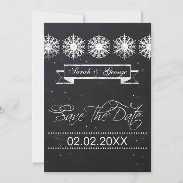 snowflakes chalkboard winter wedding save the date