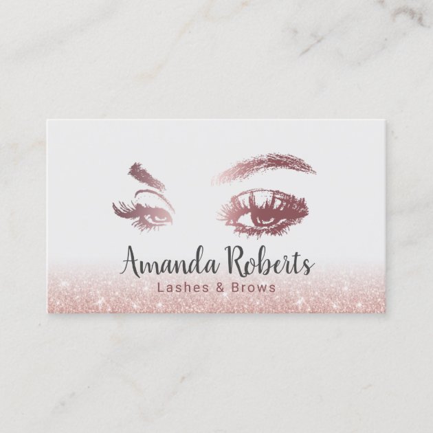Lashes & Brows Makeup Artist Rose Gold Glitter Business Card (front side)