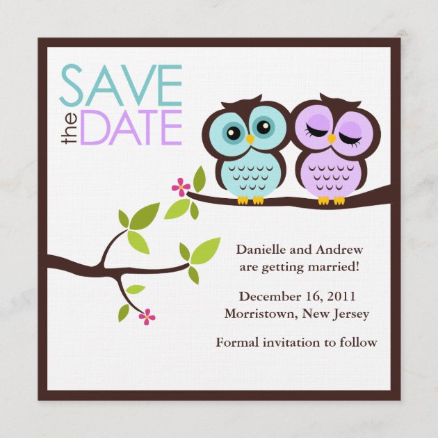 Lavender and Mint Owls Wedding Save The Date