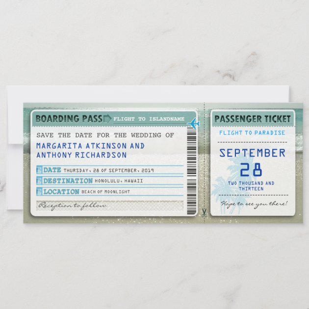 boarding pass save the date tickets with sea waves
