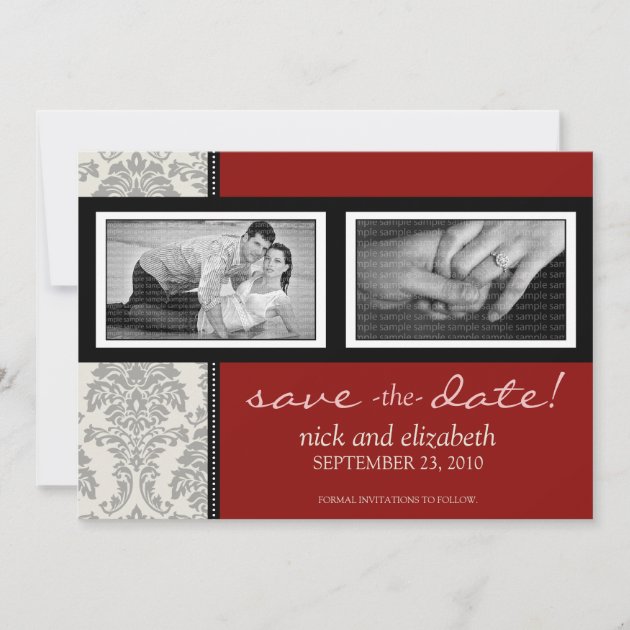 5X7 Baroque Black/Red Two-Photo Save the Date