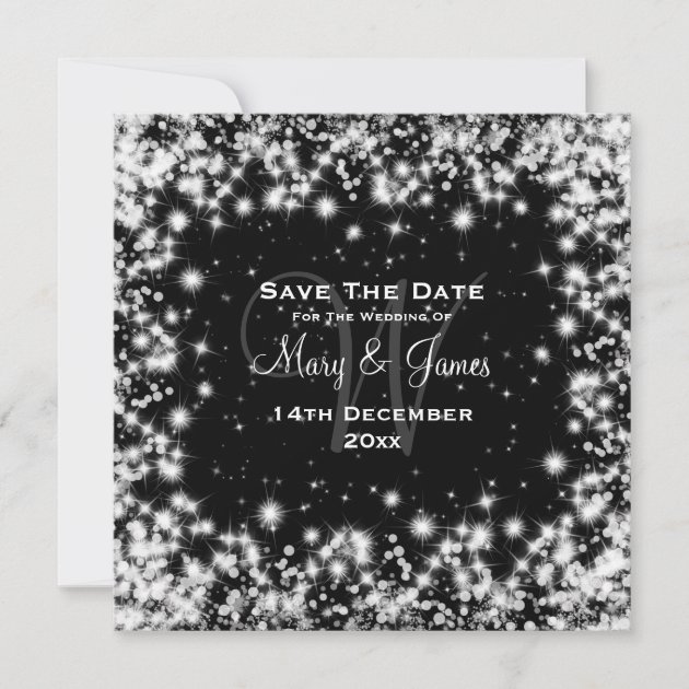 Elegant Wedding Save The Date Winter Sparkle Black (front side)