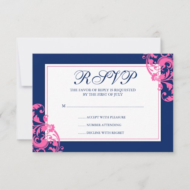 Navy Blue and Pink Flourish Swirls Response Card