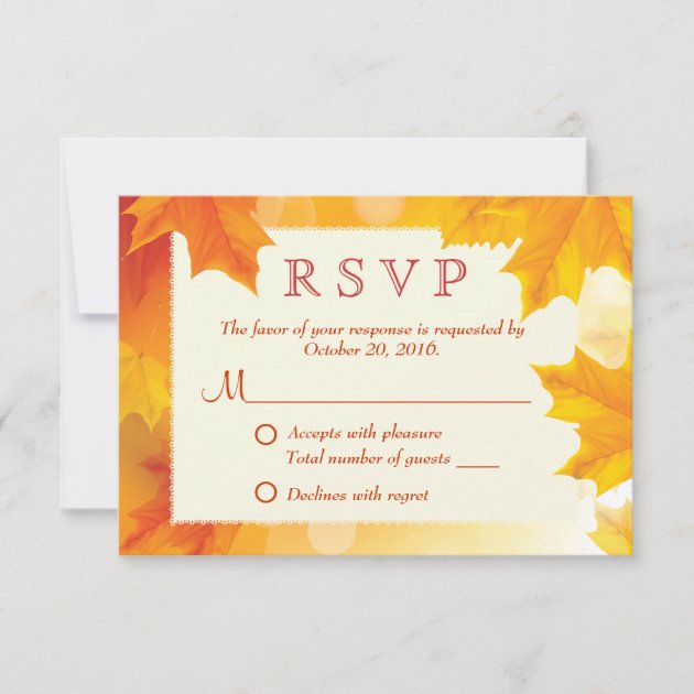 Classy Maple Leaves Fall Wedding RSVP Card (front side)