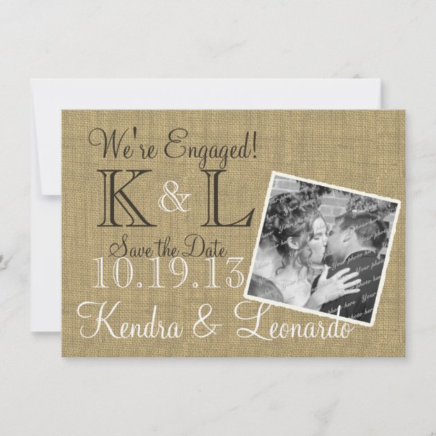 Warm Burlap Rustic Country Save the Date (front side)