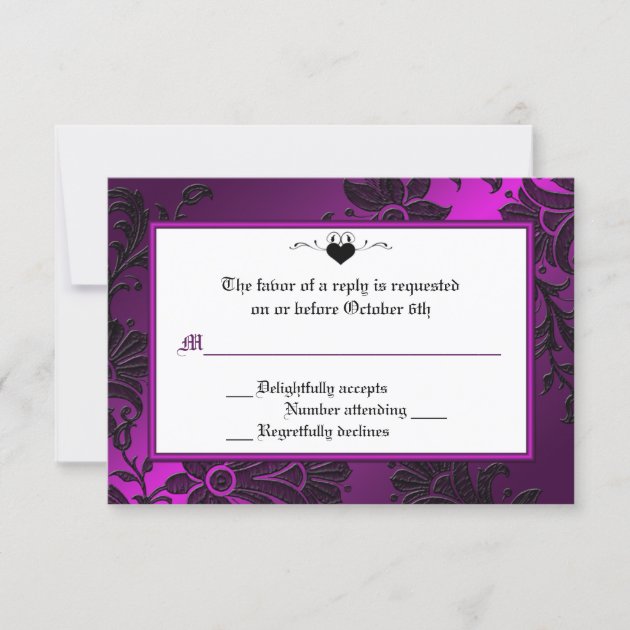 Gothic Purple, Black, and White Floral RSVP Card