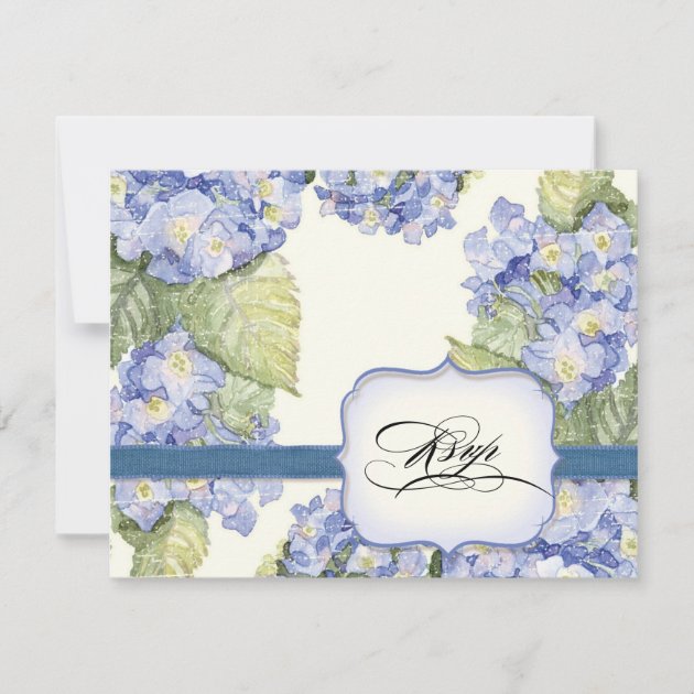 Blue Hydrangea Bracket Floral Formal Wedding RSVP Card
