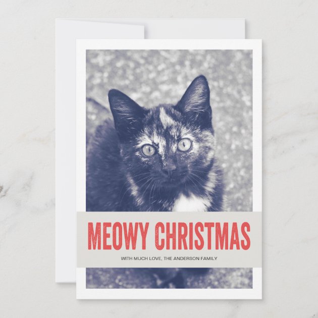 Red Cute Meowy Christmas Pet Photo Flat Cards