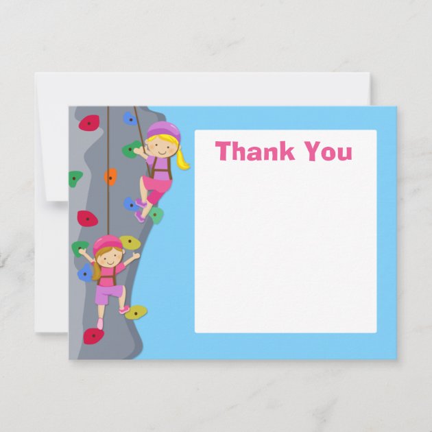 Rock Wall Climbing Party Thank You Card (front side)