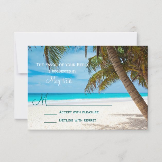 Palm Trees Beach Destination Wedding RSVP Cards (front side)
