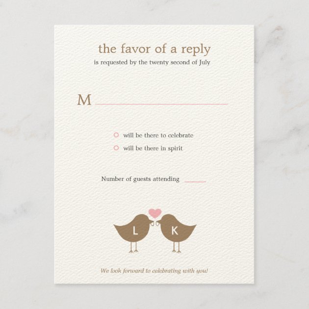 Monogram Birds Wedding RSVP/Response Card - Latte