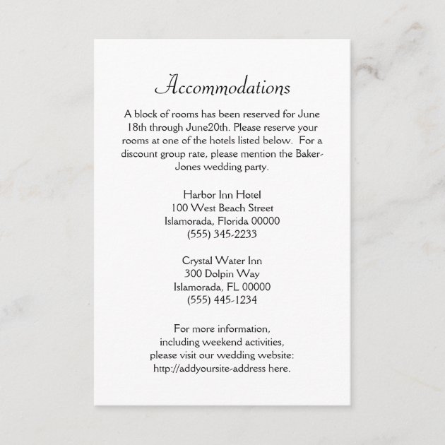 Reservations and Accommodations Wedding Cards