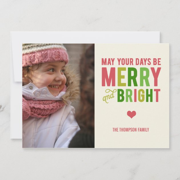 Merry and Bright Christmas/ Holiday Photo Card (front side)