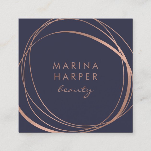 Modern Faux Rose Gold Abstract Square Business Card (front side)