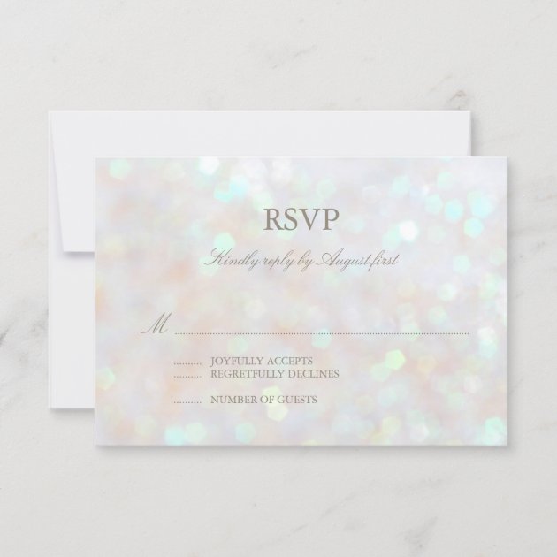 White Subtle Glitter Bokeh Wedding RSVP Card