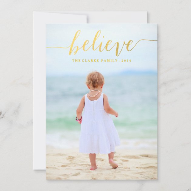 Gold Glam Believe Holiday Photo Card