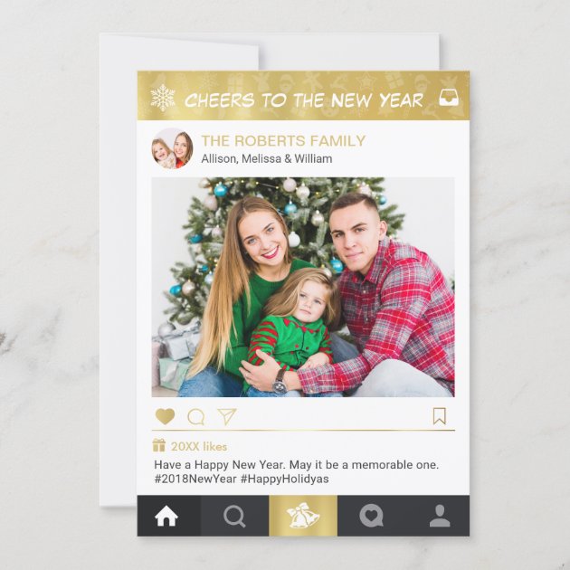 Happy New Year Gold Instagram Frame Photo Holiday Card