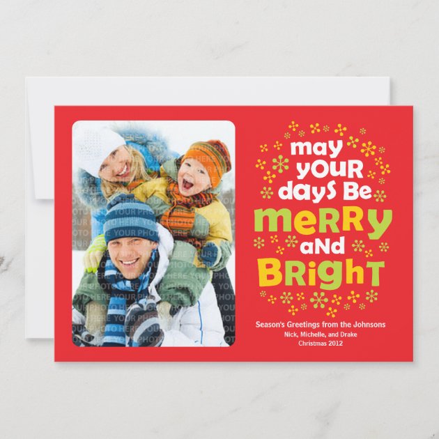 Colorful & Cheerful Merry & Bright Christmas Photo Holiday Card