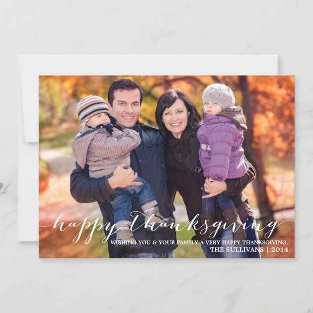White Script Happy Thanksgiving Photo Card (front side)
