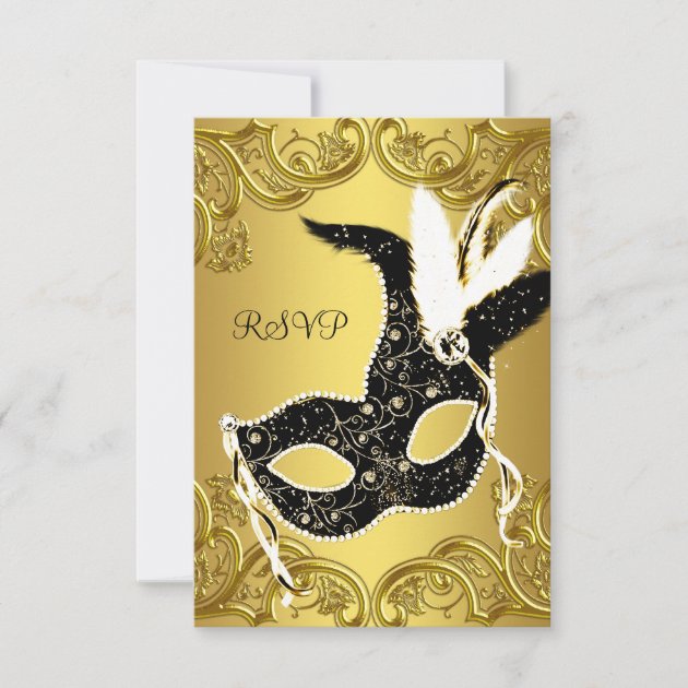 Black and Gold Masquerade Party RSVP (front side)