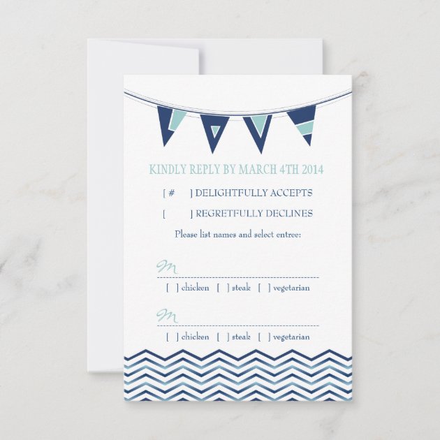 Nautical Chevron Waves with Love Banner RSVP Card