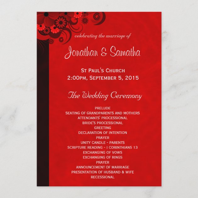 Red Floral Gothic Wedding Program Templates