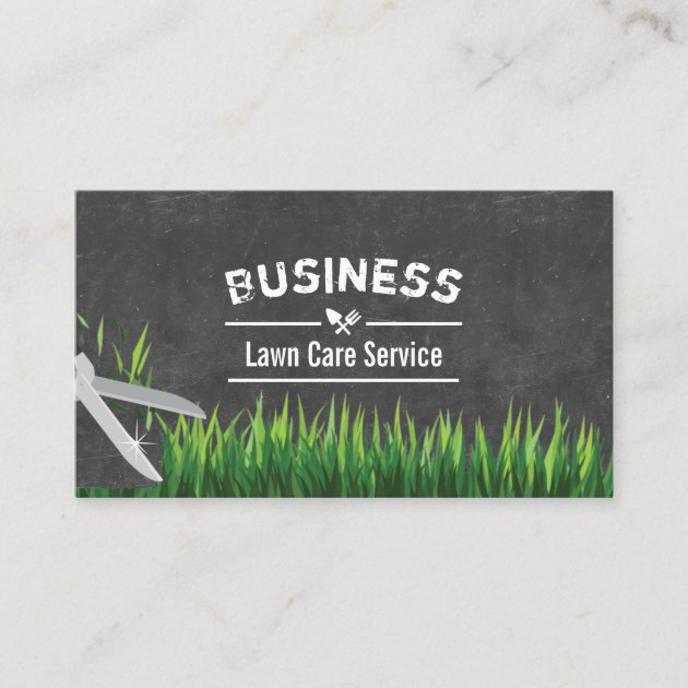 Lawn Care & Landscaping Service Chalkboard Business Card (front side)