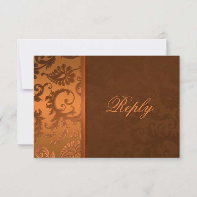 Copper and Brown Damask Reply Card