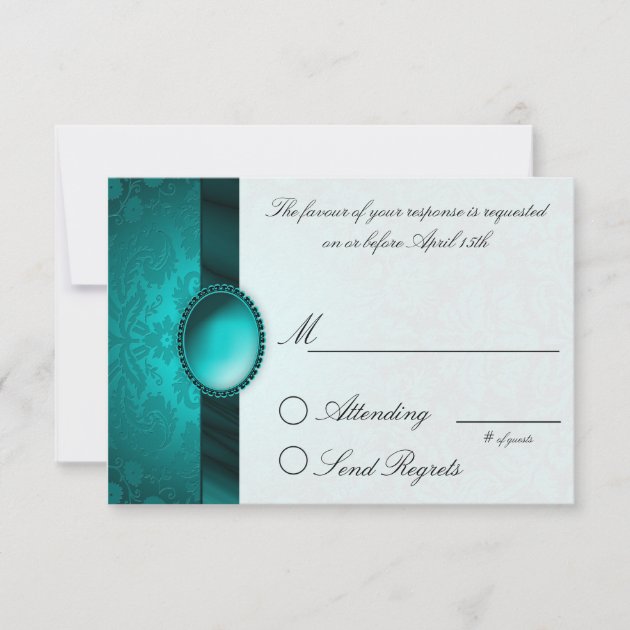 Damask Ribbon Turquoise  Reply Card