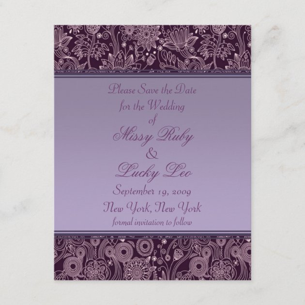Plum Floral Save the Date Announcement 4.25" x 5.5