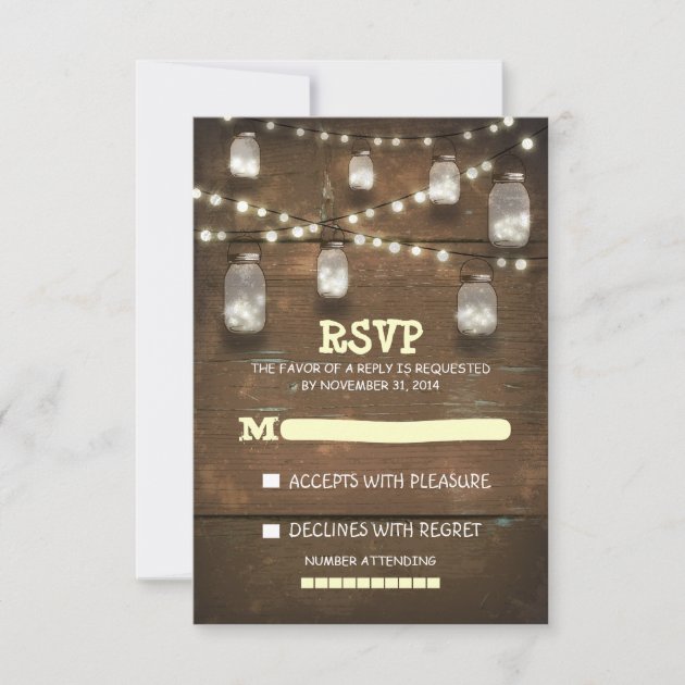 rustic mason jars and light wedding RSVP cards (front side)