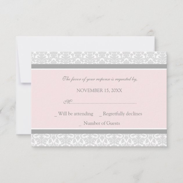 Pink Gray Damask RSVP Wedding Card