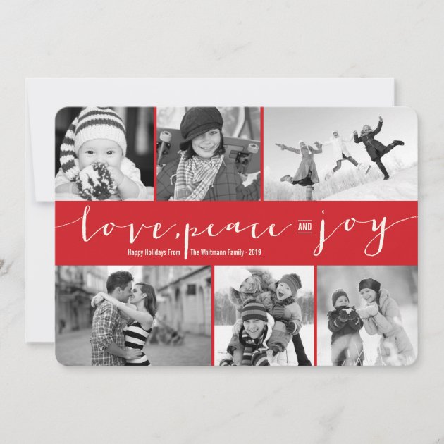 Love Peace Joy Modern Holiday Photo Collage Card