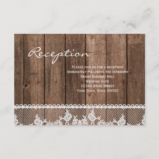 Rustic White Lace and Wood Reception Info Card