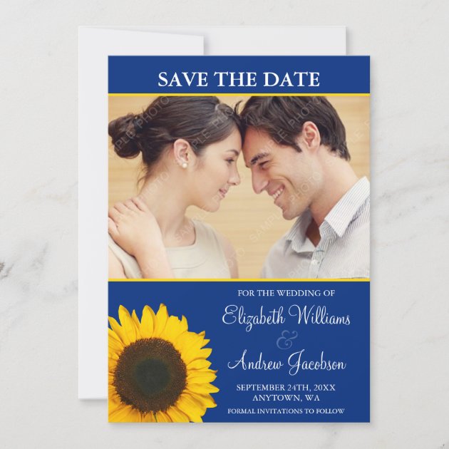 Yellow Sunflower Blue Photo Save the Date