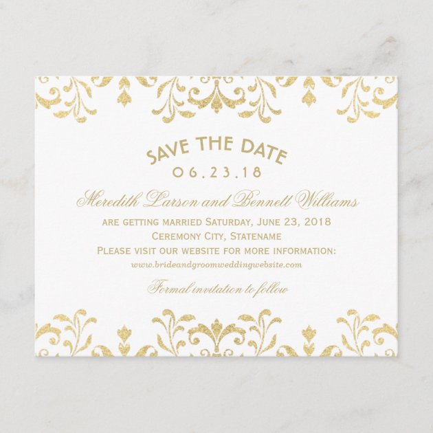 Wedding Save the Date Cards | Gold Vintage Glamour (front side)