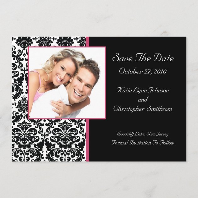 Damask Photo Save The Date Announcement (front side)
