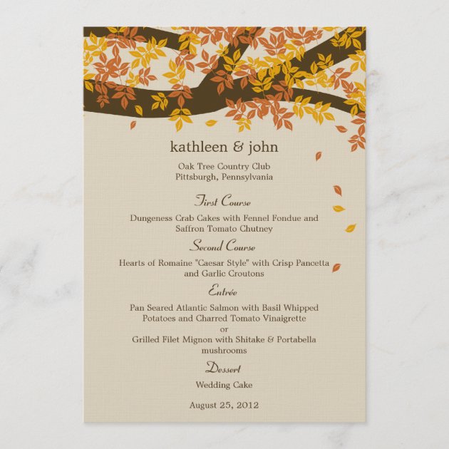 Oak Tree Fall Wedding Menu Card