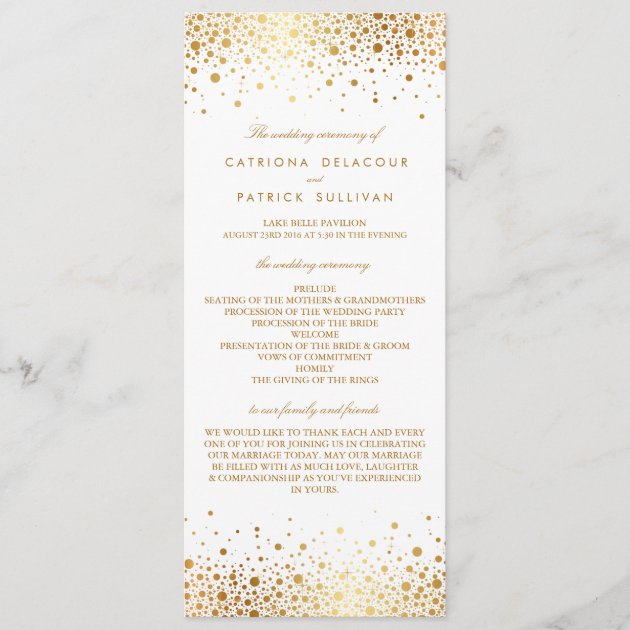 Faux Gold Foil Confetti Elegant Wedding Programs