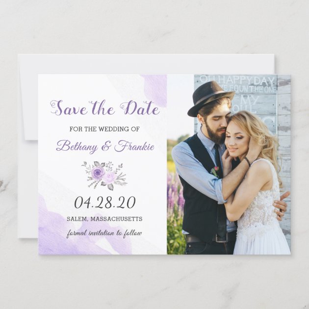 Elegant Pastel Purple Floral Save The Date Photo (front side)