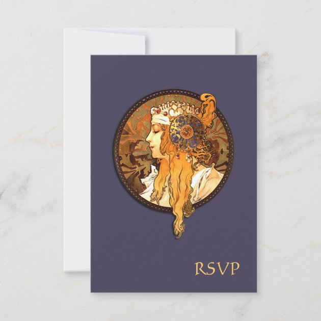 Art Nouveau Bride Wedding RSVP Card (front side)