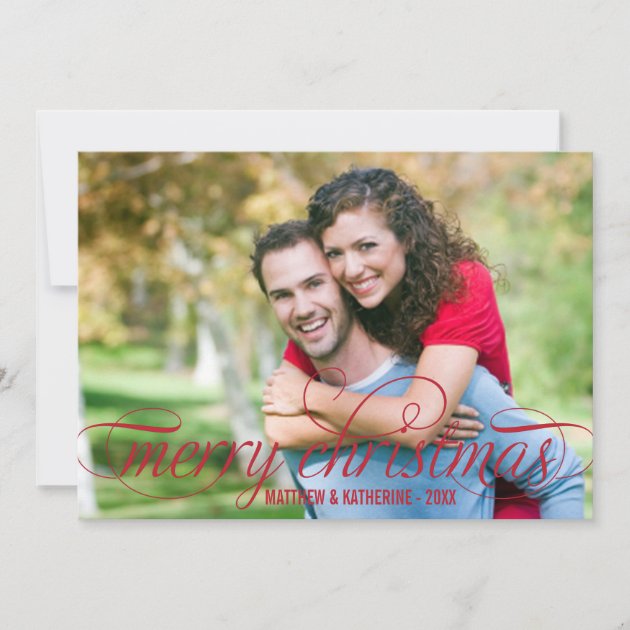 Merry Christmas Photo Card | Red Script Overlay (front side)