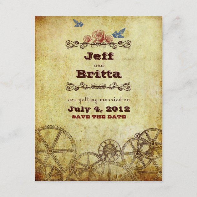 Faux Antique Gold Victorian Steampunk Wedding Save The Date