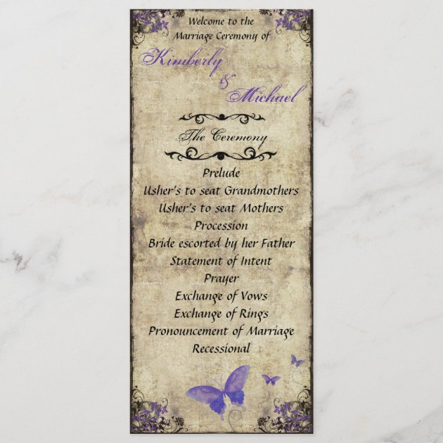 Double Sided Purple Butterfly Wedding Program